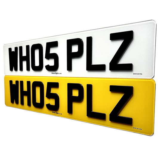 Two license plates with 'WHOS PLZ' text on a white background