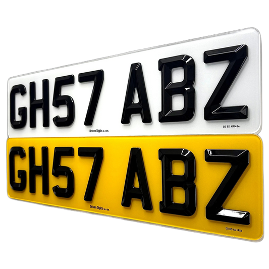 Two license plates with 'GH57 ABZ' text on a white background