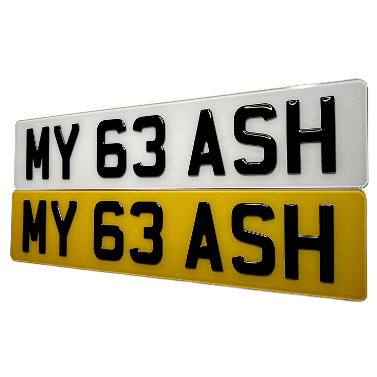 Two license plates with 'MY 63 ASH' text on a white background