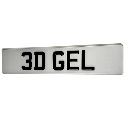 Rectangular sign with '3D GEL' text on a white background