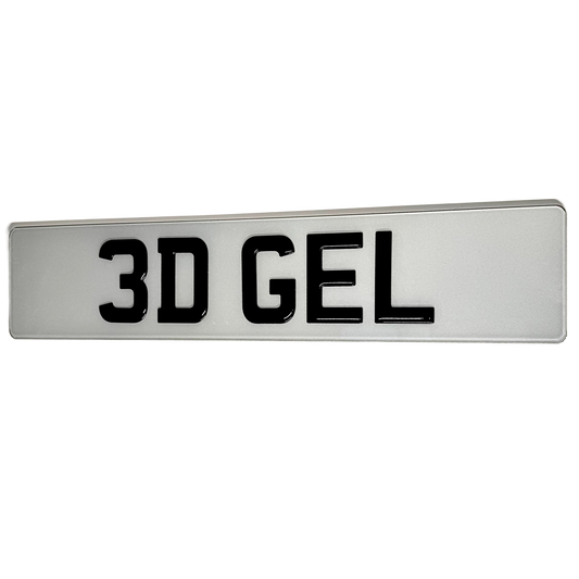 Rectangular sign with '3D GEL' text on a white background