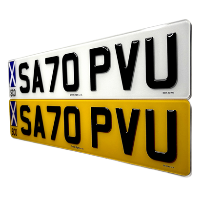 Two license plates with Scotland flag on a white background