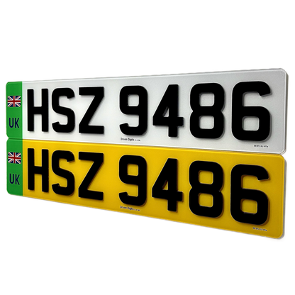 A pair of Driven Digits 4D number plates with Green EV UK badge