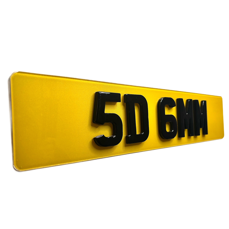 Yellow license plate with black text '5D 6MM' on a white background