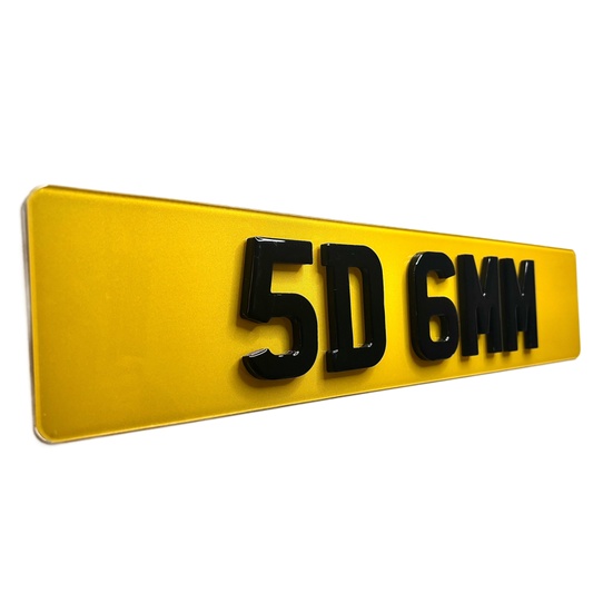 Yellow license plate with black text '5D 6MM' on a white background