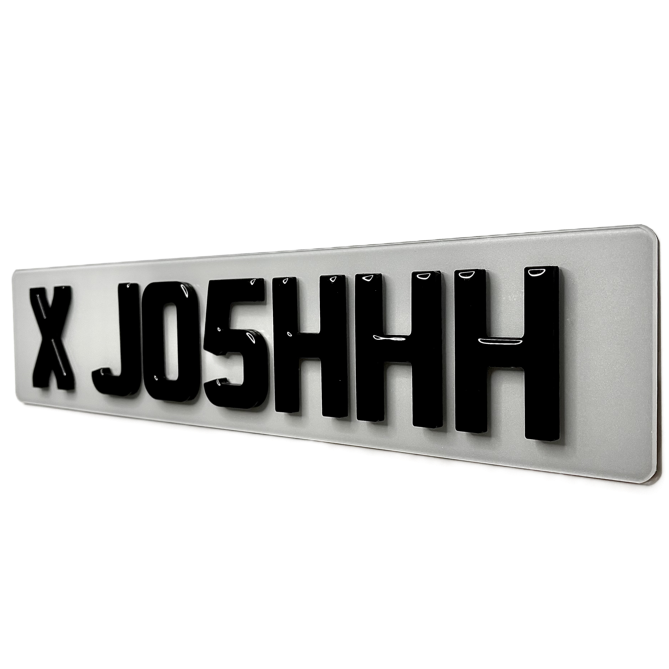 Front show number plate with 'X JOSHHH' text on a white background