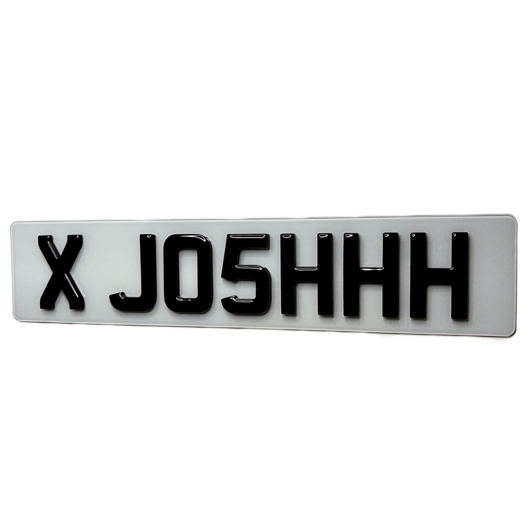 Show number plate with 'X JOSH' text on a front number plate acrylic 