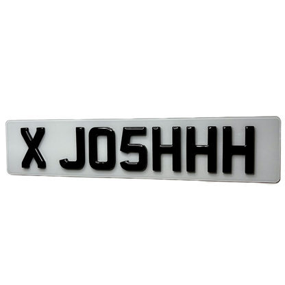 Show number plate with 'X JOSH' text on a front number plate acrylic 