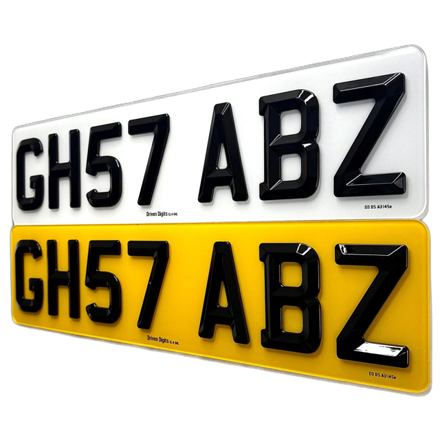 Two license plates with 'GH57 ABZ' text on a white background
