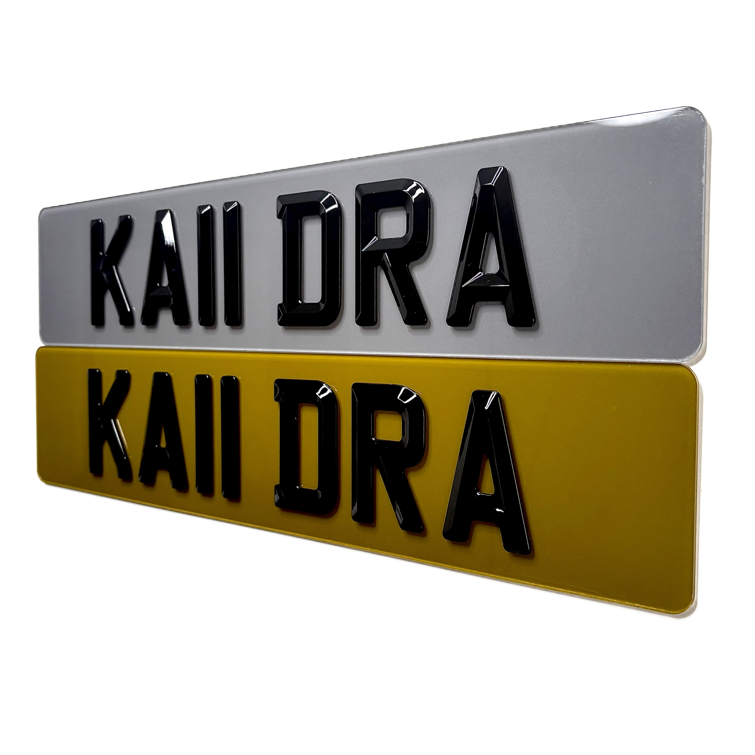 Two license plates with 'KAIIDRA' text on a white background