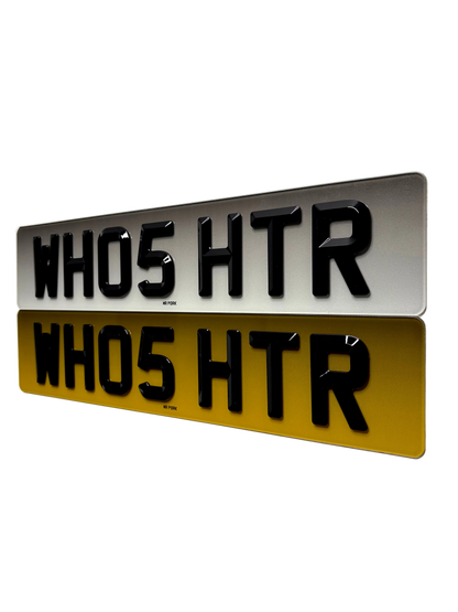 Two license plates with 'WHO5 HTR' text on a white background