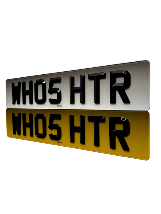 Two license plates with 'WHO5 HTR' text on a white background