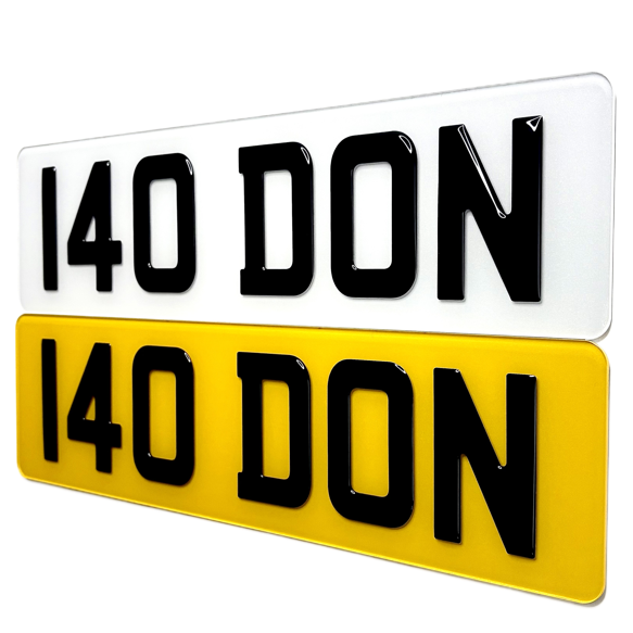 Two license plates with '140 DON' text on a white background