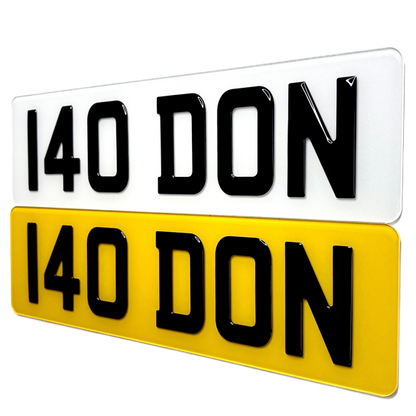 Two license plates with '140 DON' text on a white background