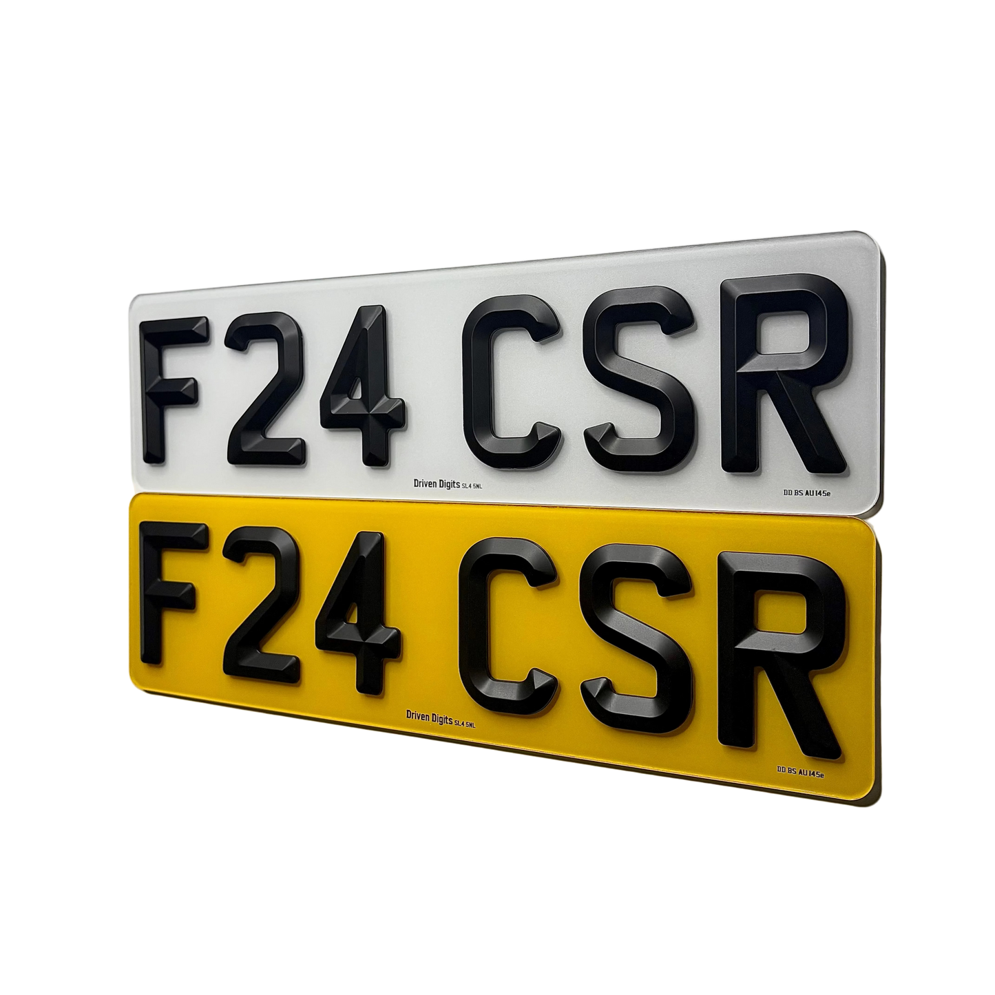 A pair of 6 digit shortened matte 4D retro road legal/replacement number plates