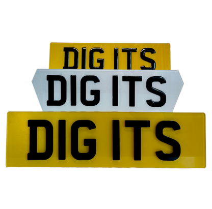 Stack of three rectangular blocks with 'DIG ITS' text on a white background