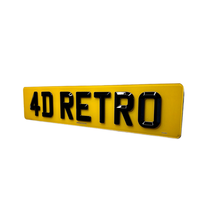 Yellow license plate with '4D RETRO' text on a white background