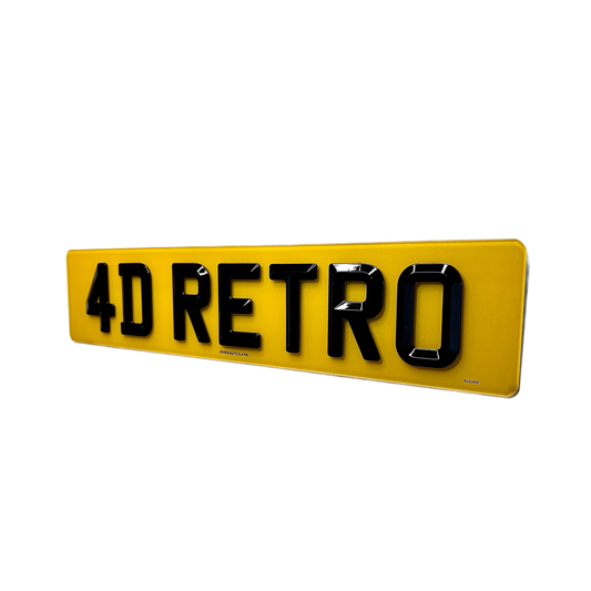 Yellow license plate with '4D RETRO' text on a white background